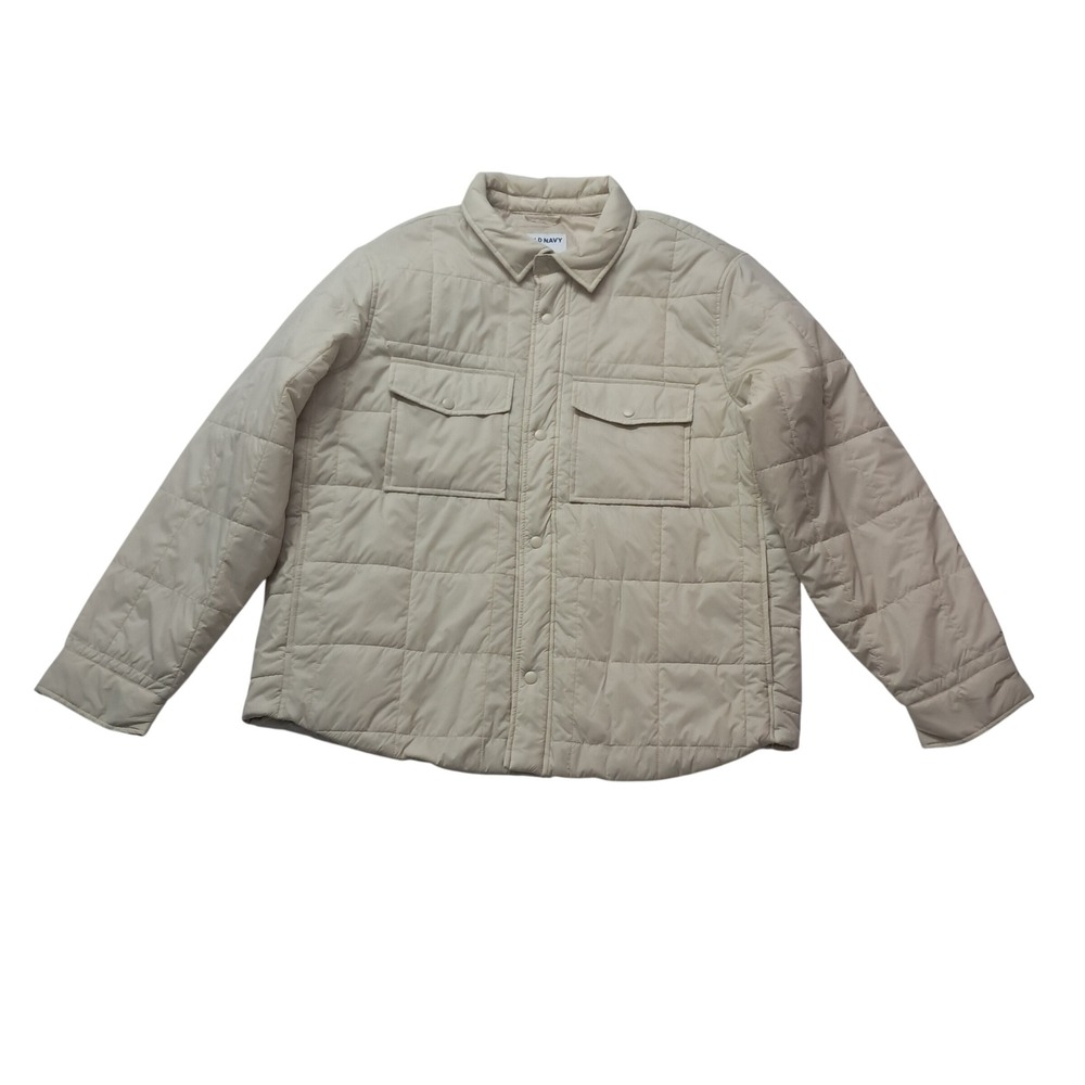 Old Navy Quilted Jacket Mens XL Cream Heritage Quilt Shacket Water‎ Resistant